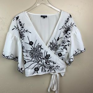 TopShop embroidered wrap top size 12
